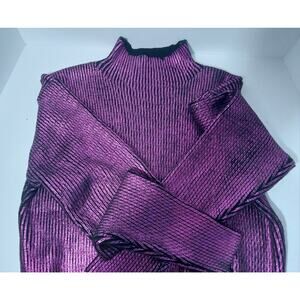 Metallic Purple Ribbed Mock Neck Women’s Sweater